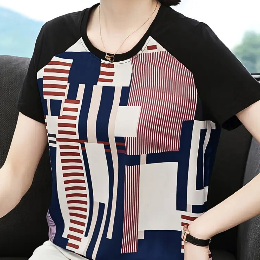 Aria | Modern Geometric Print Short-Sleeve Blouse