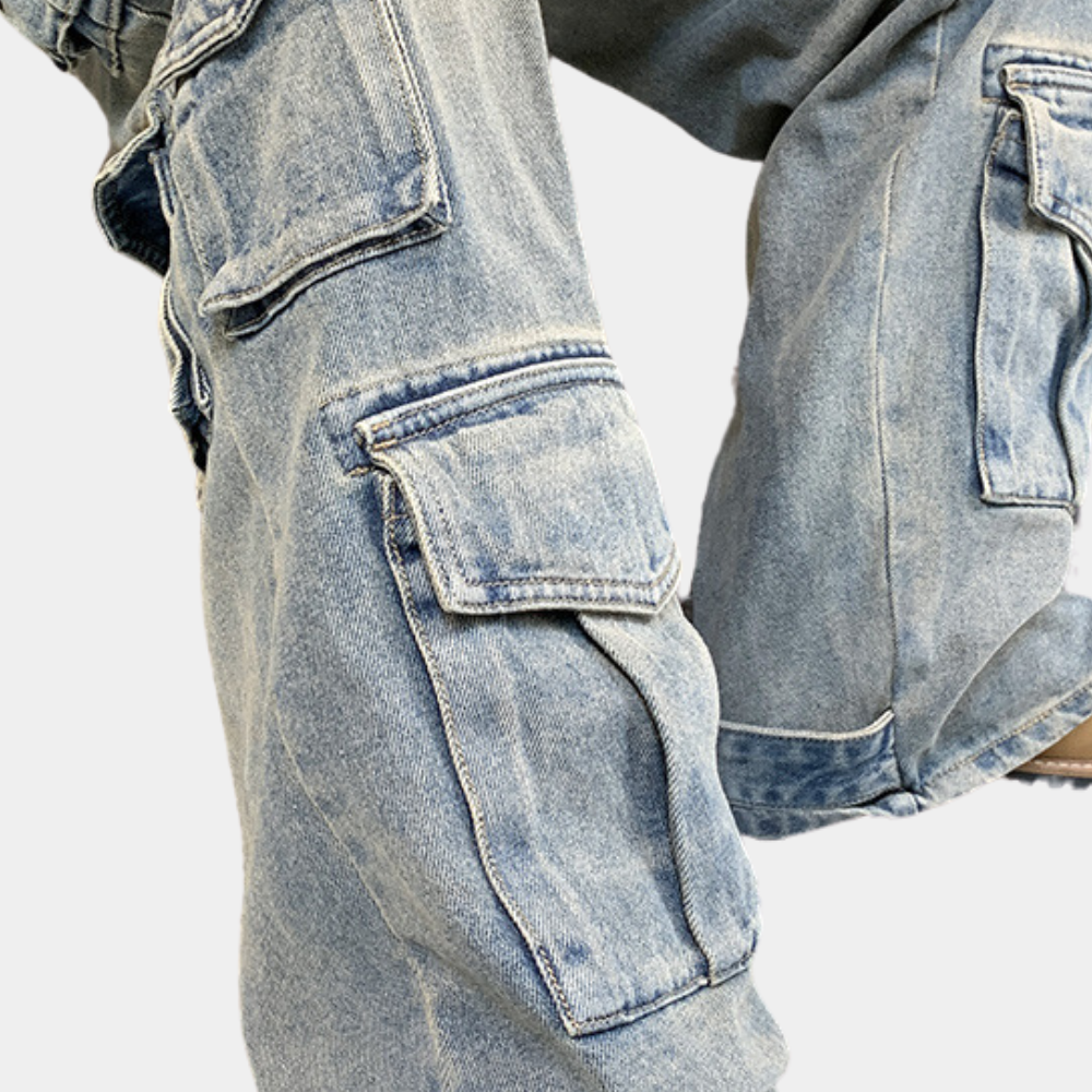 Nova | Vintage Washed Multi-Pocket Cargo Jeans