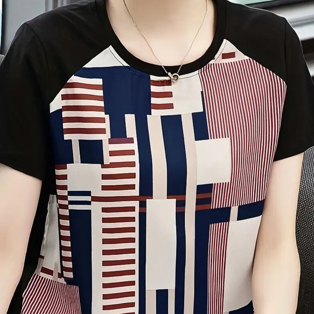 Aria | Modern Geometric Print Short-Sleeve Blouse