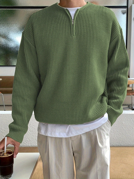 Men's Loose Solid Striped Knitted Sweater