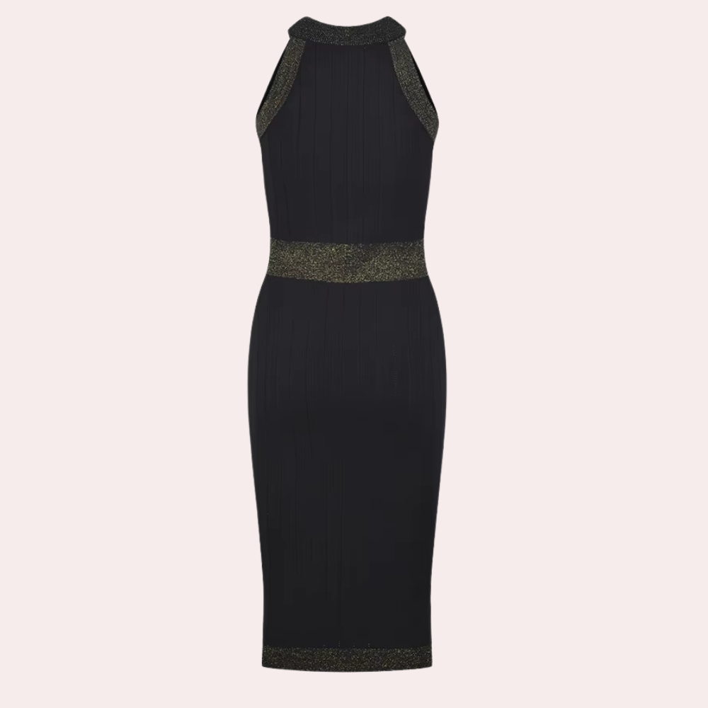 Celeste | Elegant Sleeveless Bodycon Midi Dress with Gold Accents