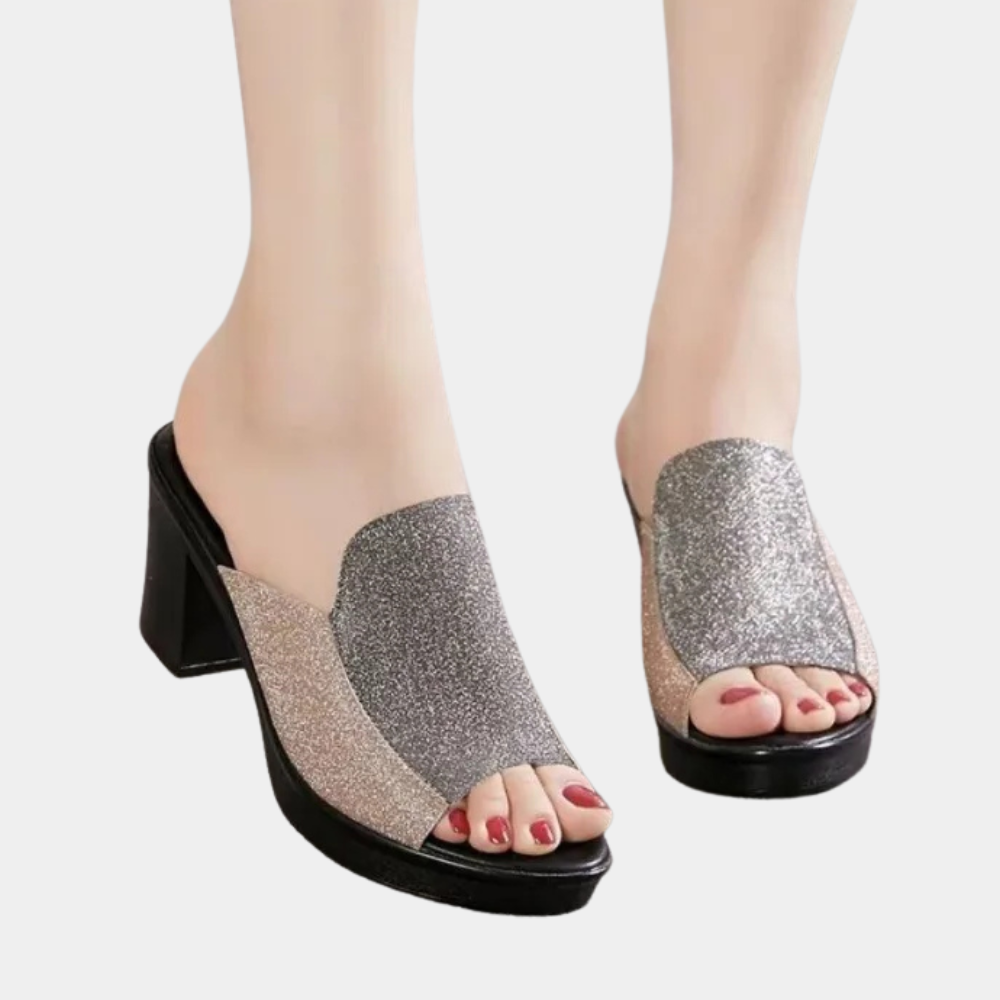 Celeste | Glittery Open-Toe Block Heel Sandals